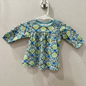 Hanna Andersson Green & Blue Floral Fan Long Sleeve Play Dress